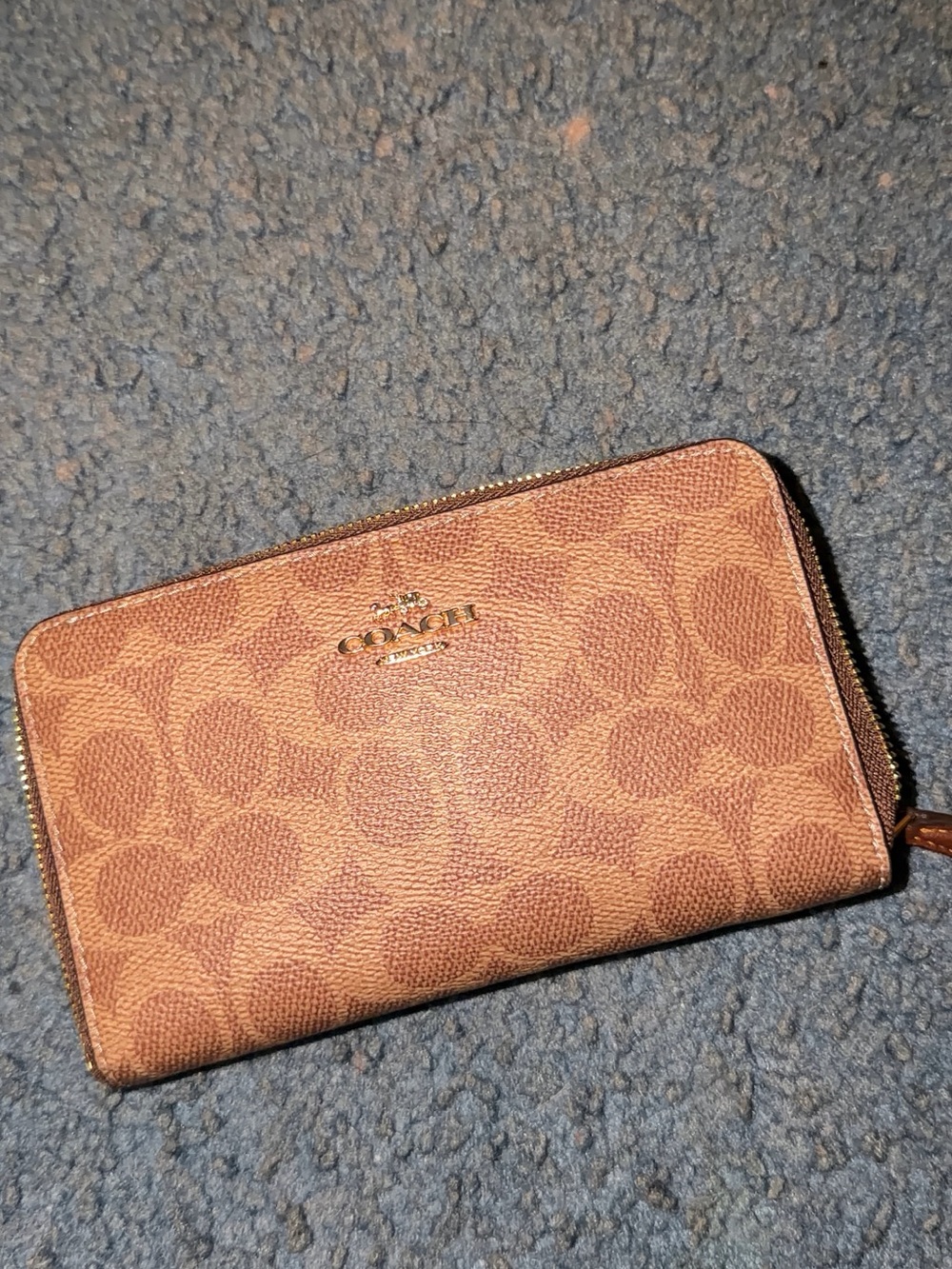 Coach Brown Signature Zip Wallet with Gold Logo
